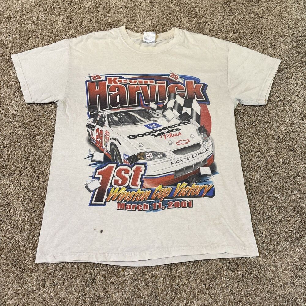 Vintage Kevin Harvick Shirt Mens M White 1st Winston Cup Victory 2001 NASCAR Y2K